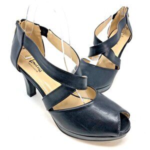 Lena Luisa Shoes Womens 8.5 Black Faux Leather High Heel Platform Peep Toe Event